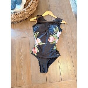 Albion Fit Floral One Piece Swimsuit Women Black Pink Size S
